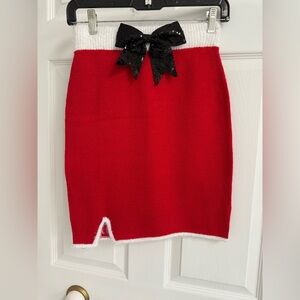 Planet Gold Red and White Pencil Skirt with Black Bow